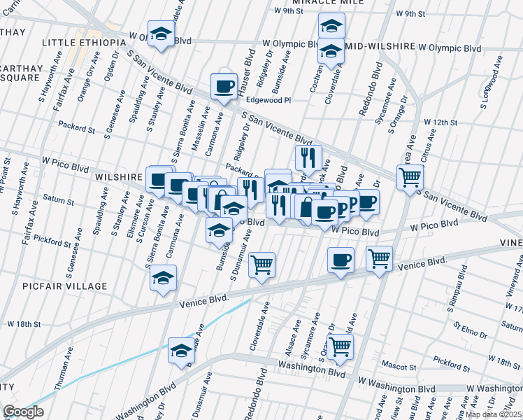 map of restaurants, bars, coffee shops, grocery stores, and more near 5259 West Pico Boulevard in Los Angeles