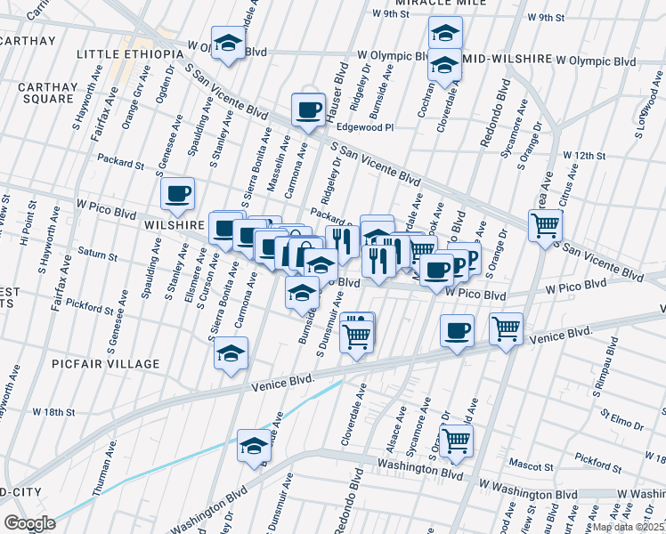 map of restaurants, bars, coffee shops, grocery stores, and more near in Los Angeles