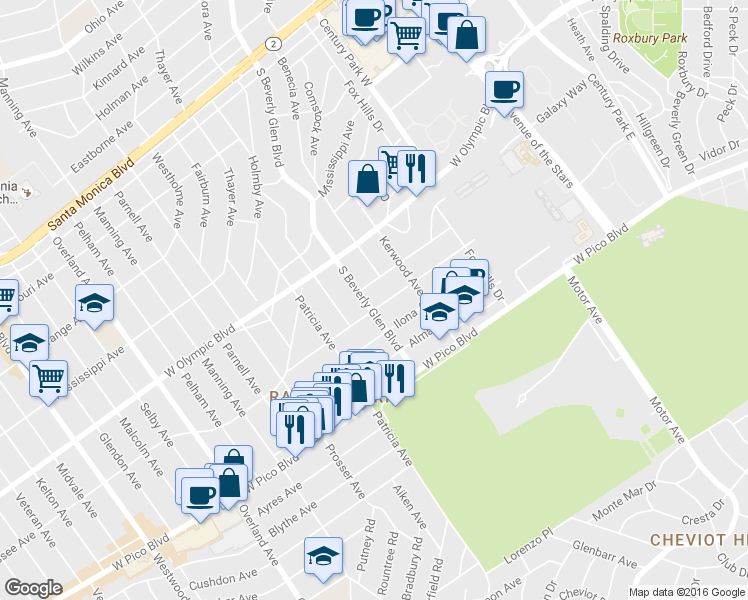 map of restaurants, bars, coffee shops, grocery stores, and more near in Los Angeles