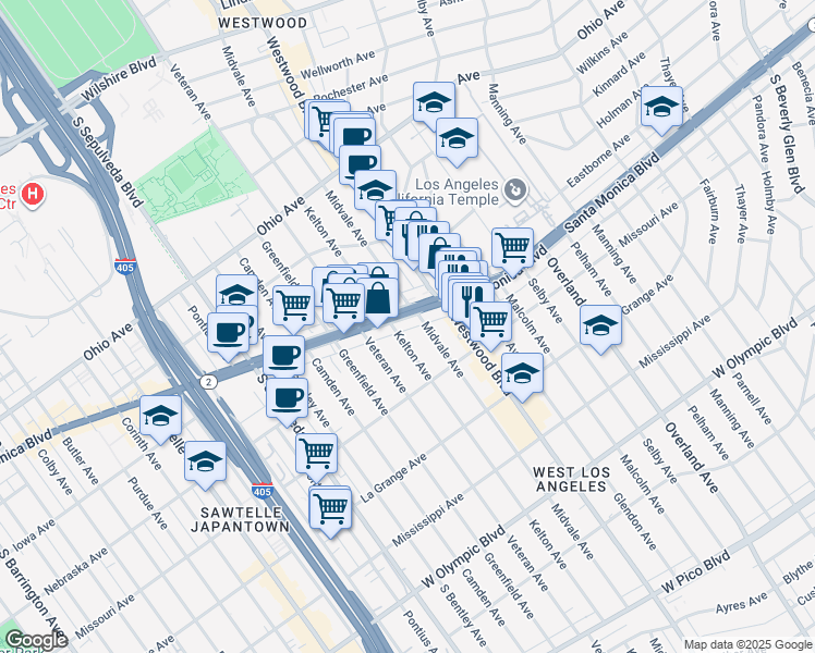 map of restaurants, bars, coffee shops, grocery stores, and more near in Los Angeles