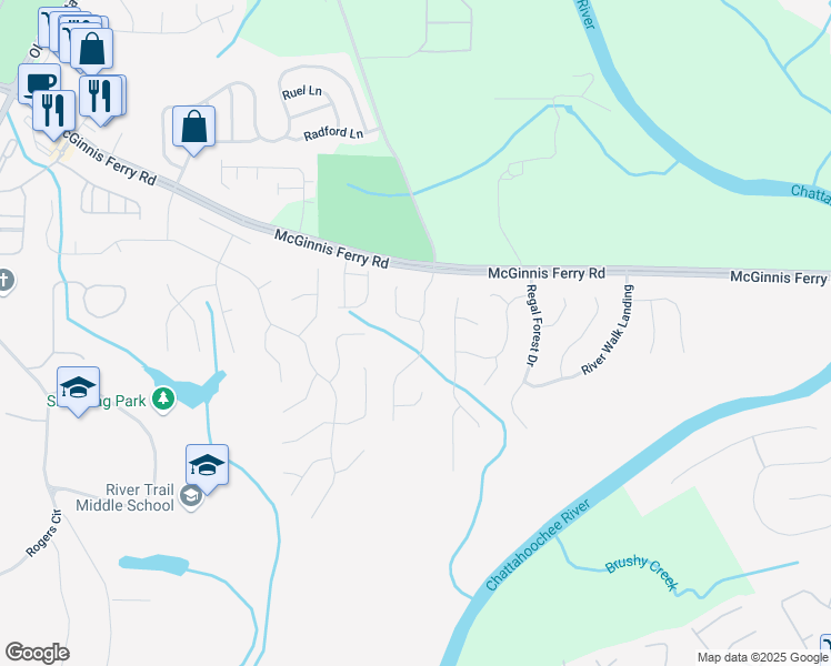 map of restaurants, bars, coffee shops, grocery stores, and more near 764 Morganton Drive in Suwanee