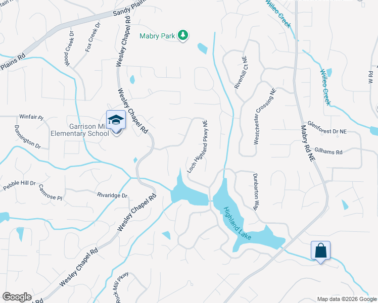 map of restaurants, bars, coffee shops, grocery stores, and more near 4251 Turnberry Trail in Roswell