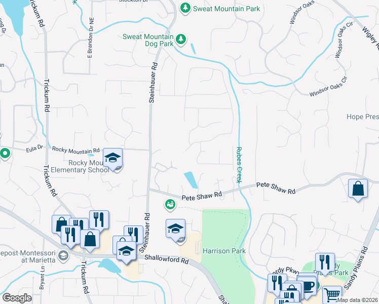 map of restaurants, bars, coffee shops, grocery stores, and more near 2676 South Arbor Drive in Marietta