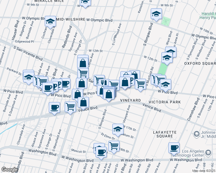 map of restaurants, bars, coffee shops, grocery stores, and more near in Los Angeles