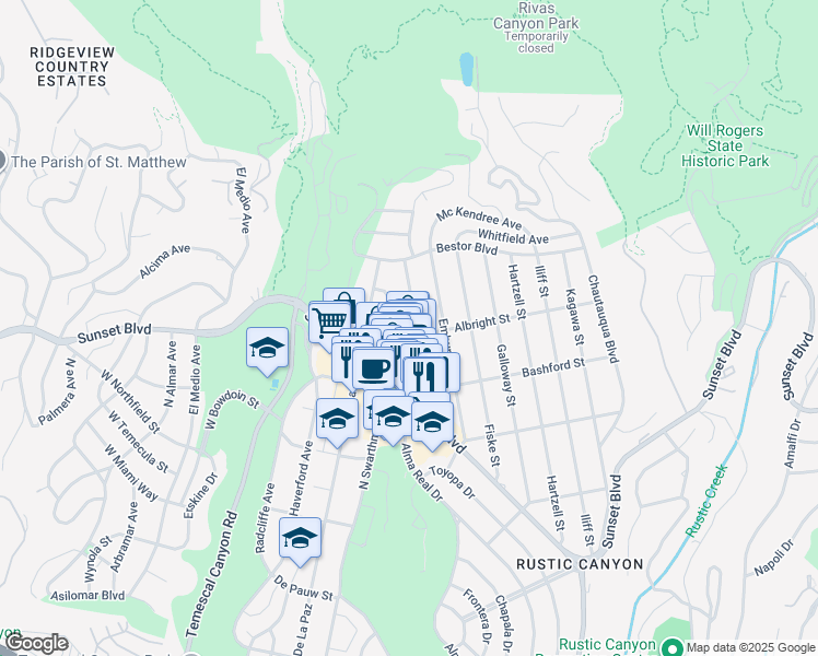 map of restaurants, bars, coffee shops, grocery stores, and more near 1105 Monument Street in Los Angeles