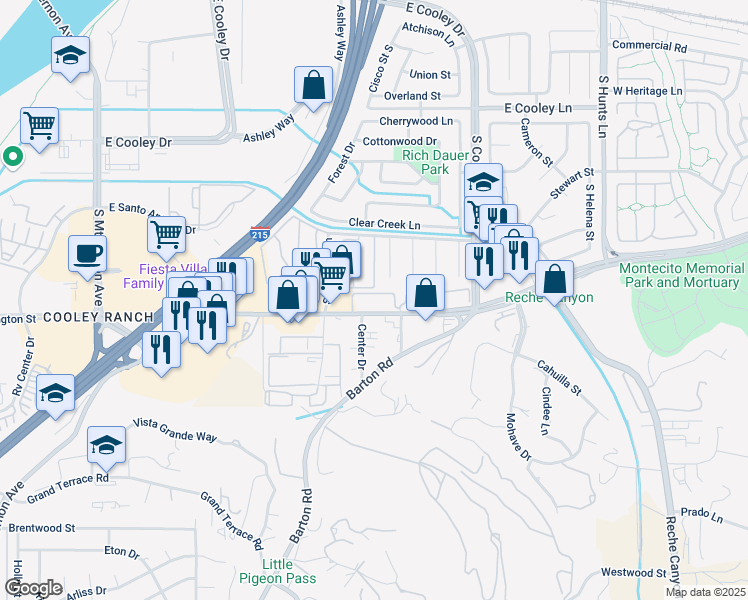 map of restaurants, bars, coffee shops, grocery stores, and more near 1735 East Washington Street in Colton