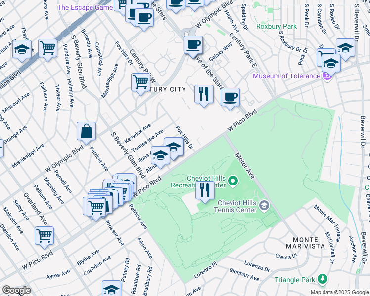 map of restaurants, bars, coffee shops, grocery stores, and more near 10304 Almayo Avenue in Los Angeles