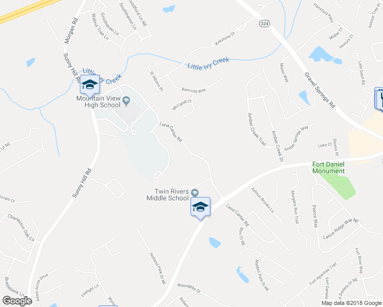 map of restaurants, bars, coffee shops, grocery stores, and more near 2393 Lena Carter Road in Buford