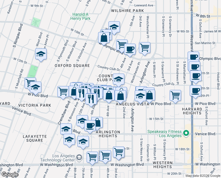 map of restaurants, bars, coffee shops, grocery stores, and more near 1244 5th Avenue in Los Angeles