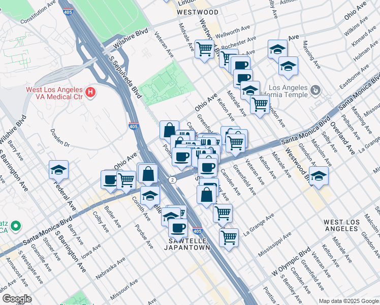 map of restaurants, bars, coffee shops, grocery stores, and more near 1640 South Sepulveda Boulevard in Los Angeles