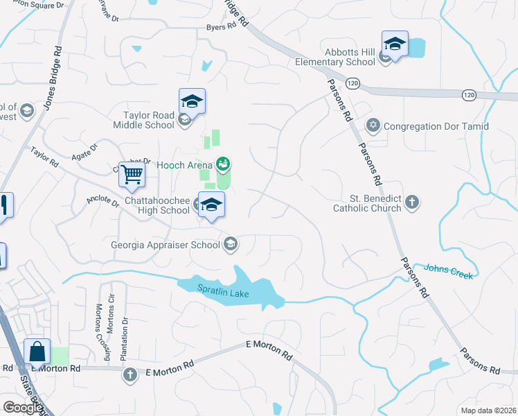 map of restaurants, bars, coffee shops, grocery stores, and more near 10985 Wilshire Chase Drive in Duluth
