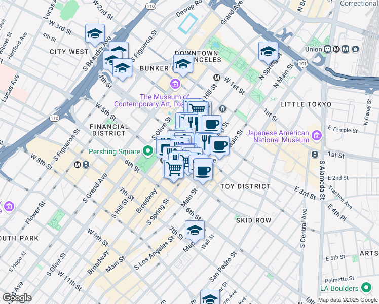 map of restaurants, bars, coffee shops, grocery stores, and more near Eastmont Avenue in East Los Angeles