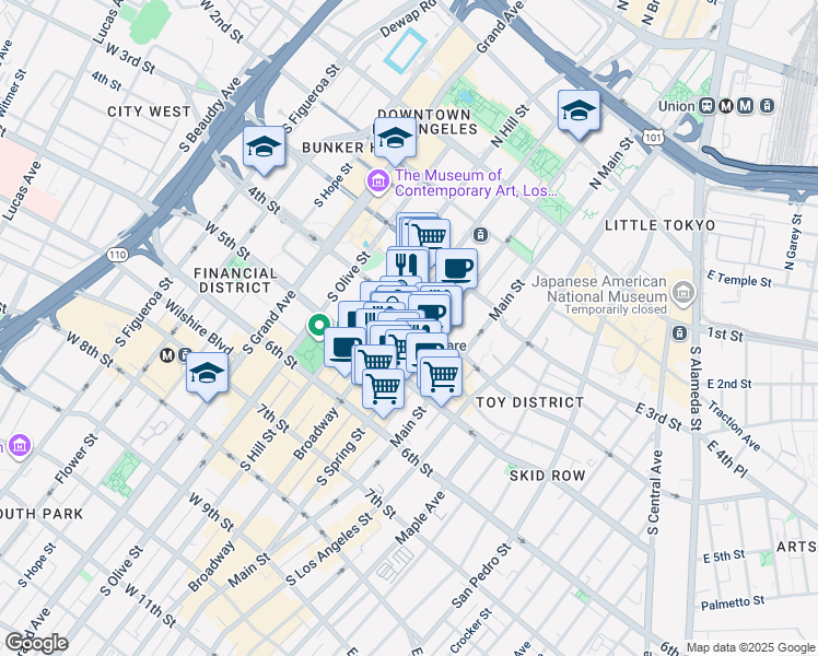 map of restaurants, bars, coffee shops, grocery stores, and more near Eastmont Avenue in East Los Angeles