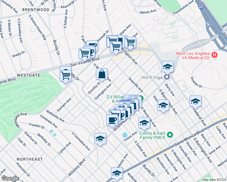 map of restaurants, bars, coffee shops, grocery stores, and more near 11919 Mayfield Avenue in Los Angeles