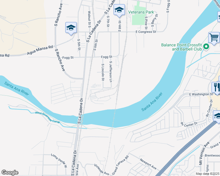 map of restaurants, bars, coffee shops, grocery stores, and more near West Washington Street in Colton