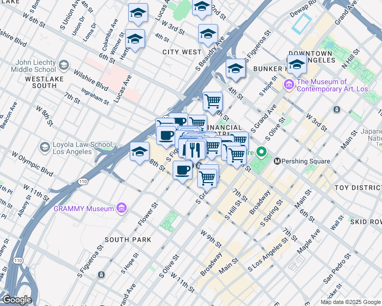 map of restaurants, bars, coffee shops, grocery stores, and more near in Los Angeles