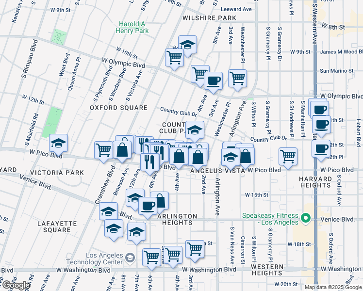 map of restaurants, bars, coffee shops, grocery stores, and more near 1244 5th Avenue in Los Angeles
