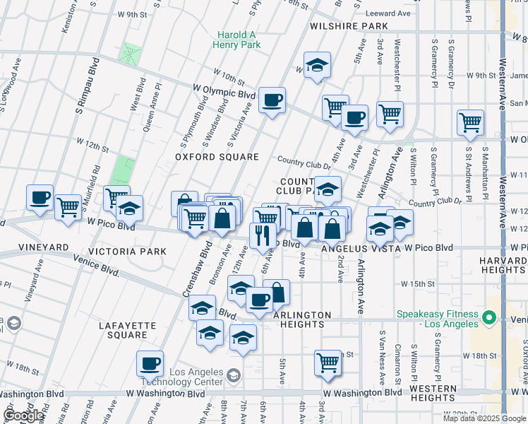 map of restaurants, bars, coffee shops, grocery stores, and more near 1224 South Norton Avenue in Los Angeles