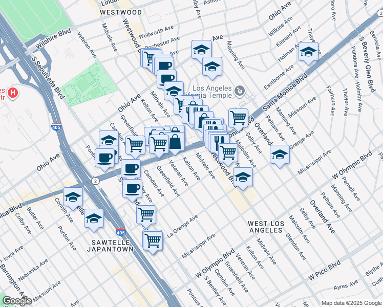 map of restaurants, bars, coffee shops, grocery stores, and more near in Los Angeles