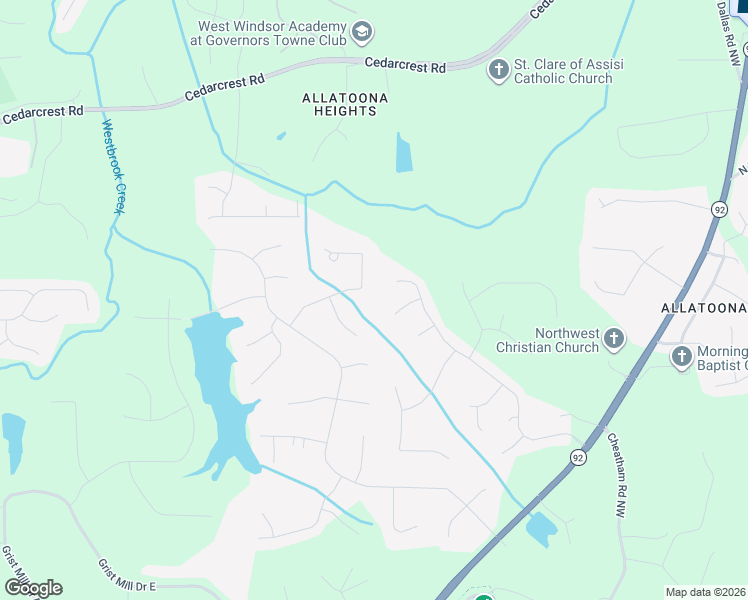 map of restaurants, bars, coffee shops, grocery stores, and more near 210 Picketts Mill Run in Acworth