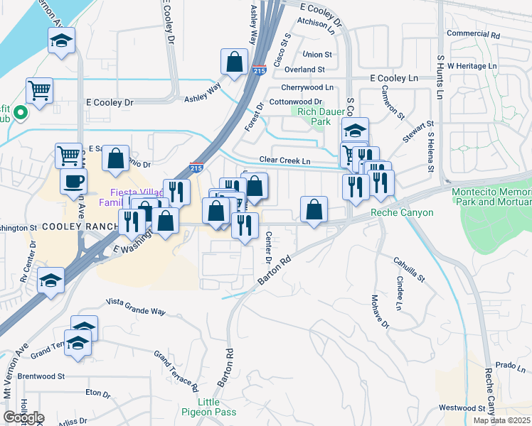 map of restaurants, bars, coffee shops, grocery stores, and more near 1735 East Washington Street in Colton