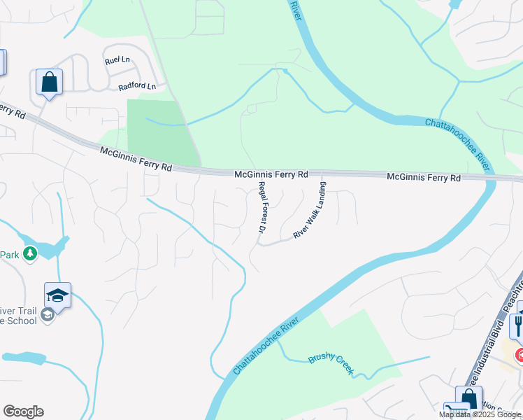 map of restaurants, bars, coffee shops, grocery stores, and more near 11040 Regal Forest Drive in Johns Creek