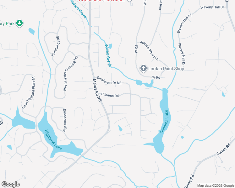 map of restaurants, bars, coffee shops, grocery stores, and more near 4575 Gilhams Road in Roswell