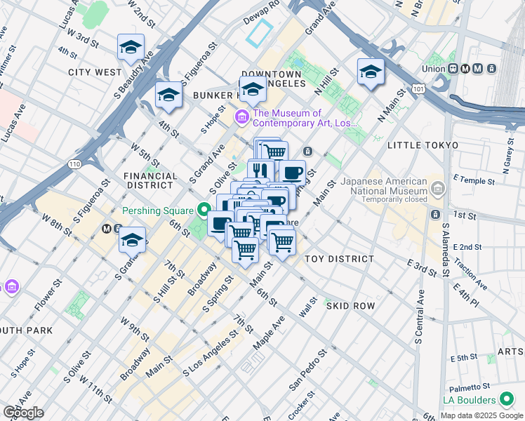 map of restaurants, bars, coffee shops, grocery stores, and more near in Los Angeles