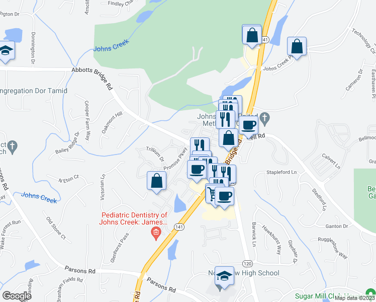 map of restaurants, bars, coffee shops, grocery stores, and more near 11240 Brunson Drive in Duluth