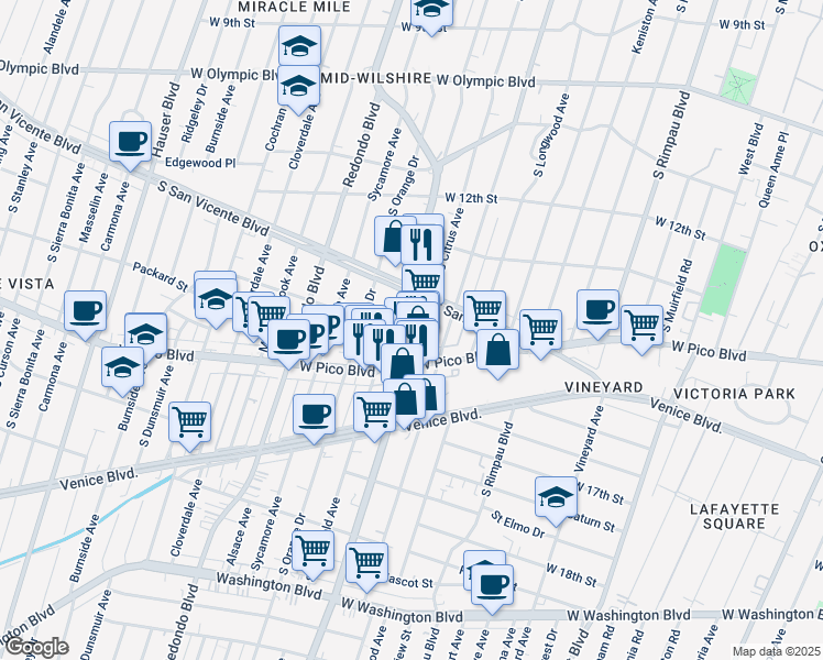 map of restaurants, bars, coffee shops, grocery stores, and more near in Los Angeles