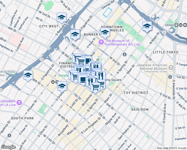 map of restaurants, bars, coffee shops, grocery stores, and more near in Los Angeles