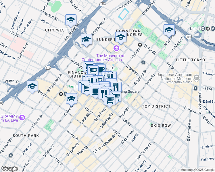 map of restaurants, bars, coffee shops, grocery stores, and more near in Los Angeles