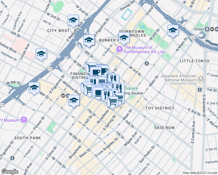 map of restaurants, bars, coffee shops, grocery stores, and more near in Los Angeles