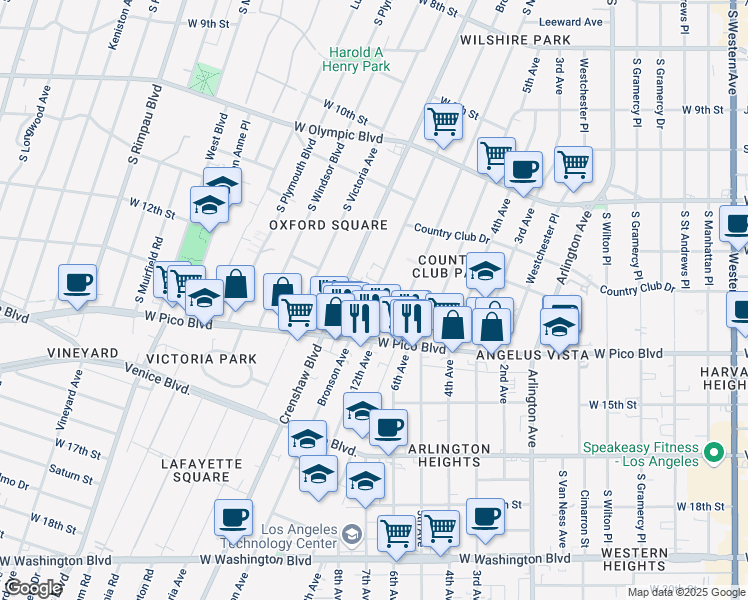 map of restaurants, bars, coffee shops, grocery stores, and more near 1234 South Bronson Avenue in Los Angeles