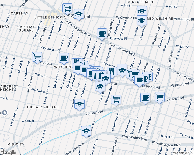 map of restaurants, bars, coffee shops, grocery stores, and more near in Los Angeles