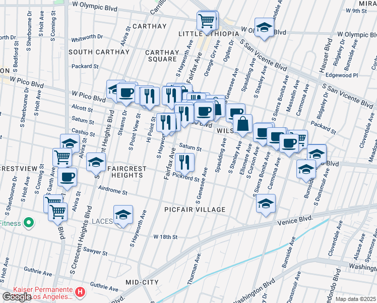 map of restaurants, bars, coffee shops, grocery stores, and more near 1537 South Orange Grove Avenue in Los Angeles