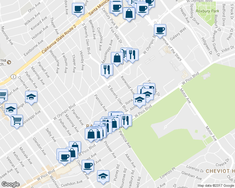 map of restaurants, bars, coffee shops, grocery stores, and more near in Los Angeles