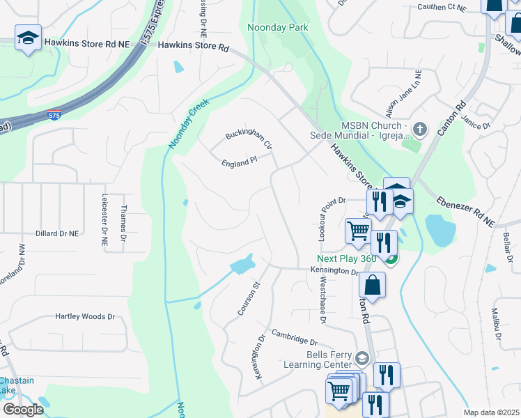 map of restaurants, bars, coffee shops, grocery stores, and more near 3978 Courson Street in Marietta