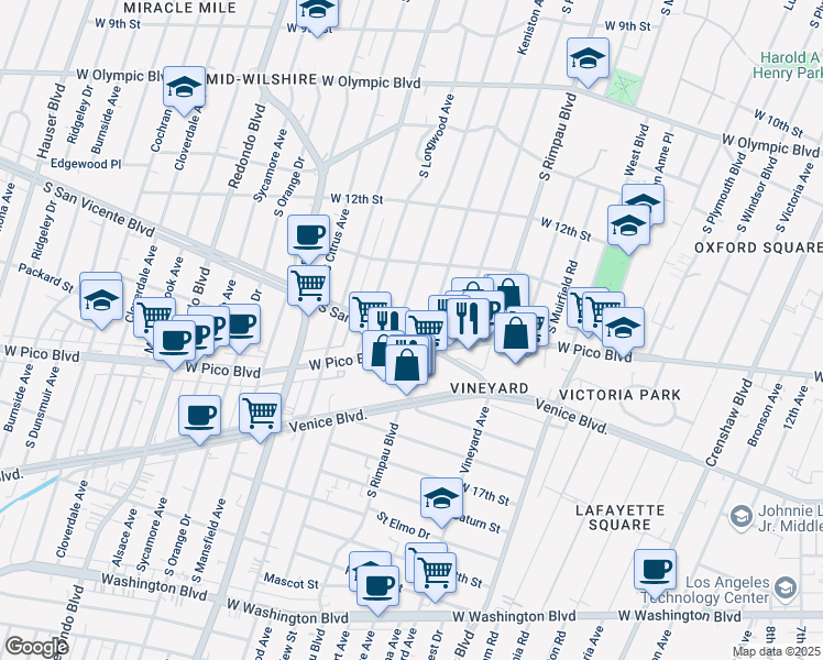 map of restaurants, bars, coffee shops, grocery stores, and more near in Los Angeles