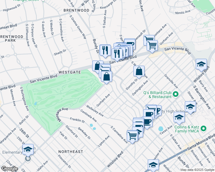 map of restaurants, bars, coffee shops, grocery stores, and more near in Los Angeles