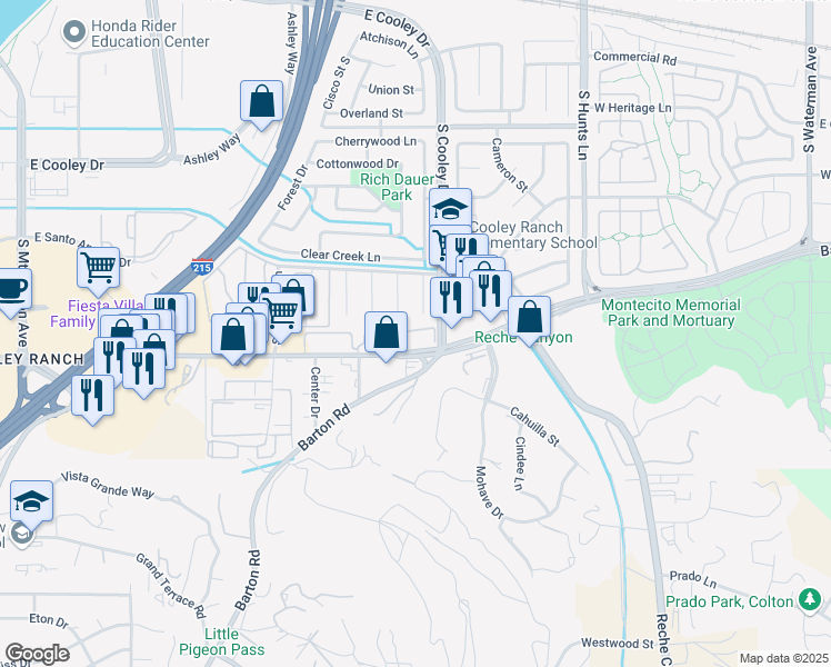 map of restaurants, bars, coffee shops, grocery stores, and more near 1925 East Washington Street in Colton