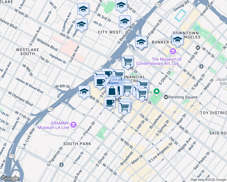 map of restaurants, bars, coffee shops, grocery stores, and more near in Los Angeles