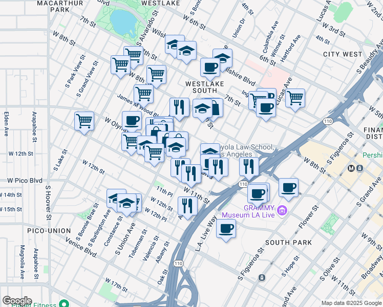 map of restaurants, bars, coffee shops, grocery stores, and more near 939 Valencia Street in Los Angeles