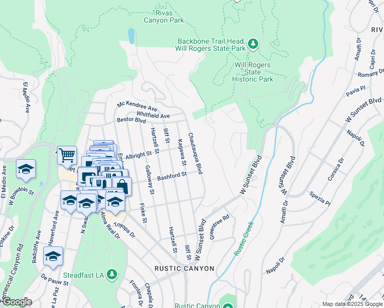 map of restaurants, bars, coffee shops, grocery stores, and more near 1047 Chautauqua Boulevard in Los Angeles