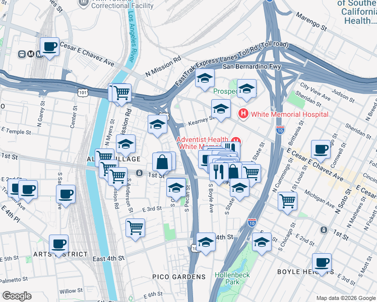 map of restaurants, bars, coffee shops, grocery stores, and more near 1544 Pleasant Avenue in Los Angeles