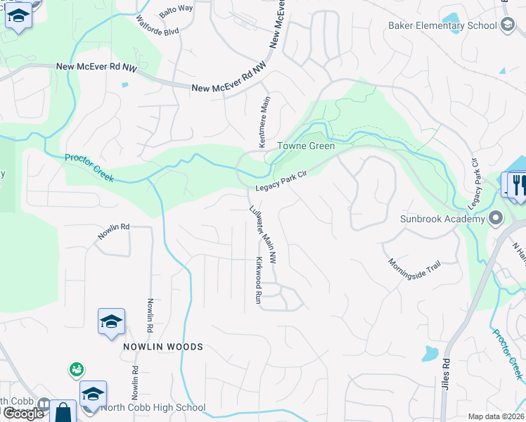 map of restaurants, bars, coffee shops, grocery stores, and more near 3982 Mapleton Downs Northwest in Kennesaw