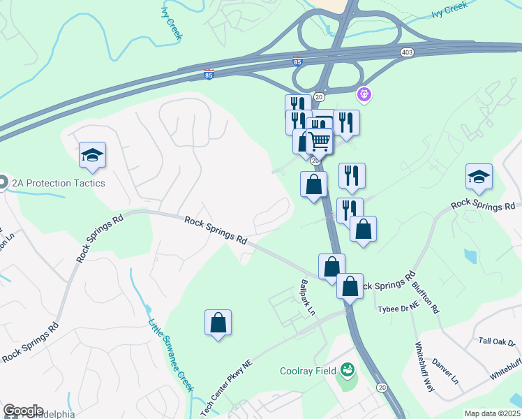 map of restaurants, bars, coffee shops, grocery stores, and more near 2790 Laurel Valley Trail in Buford
