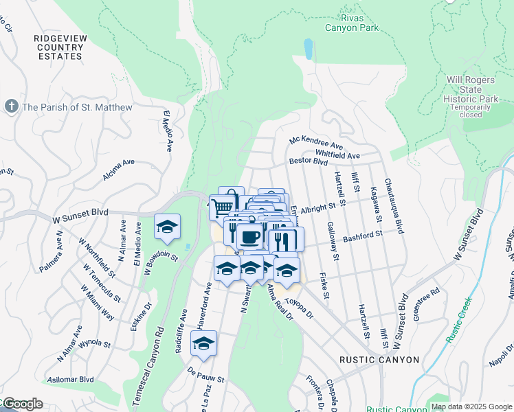 map of restaurants, bars, coffee shops, grocery stores, and more near 1111 Charm Acres Place in Los Angeles