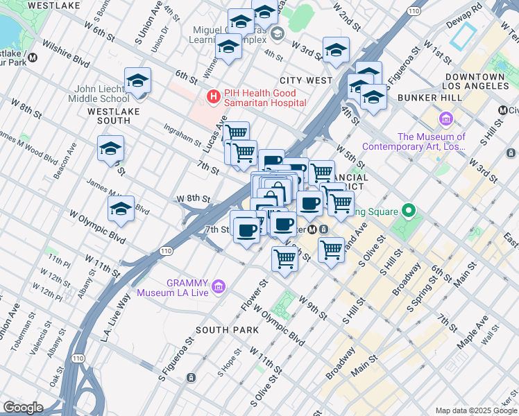 map of restaurants, bars, coffee shops, grocery stores, and more near in Los Angeles