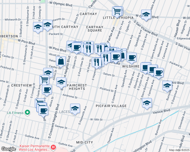 map of restaurants, bars, coffee shops, grocery stores, and more near 1546 South Hayworth Avenue in Los Angeles